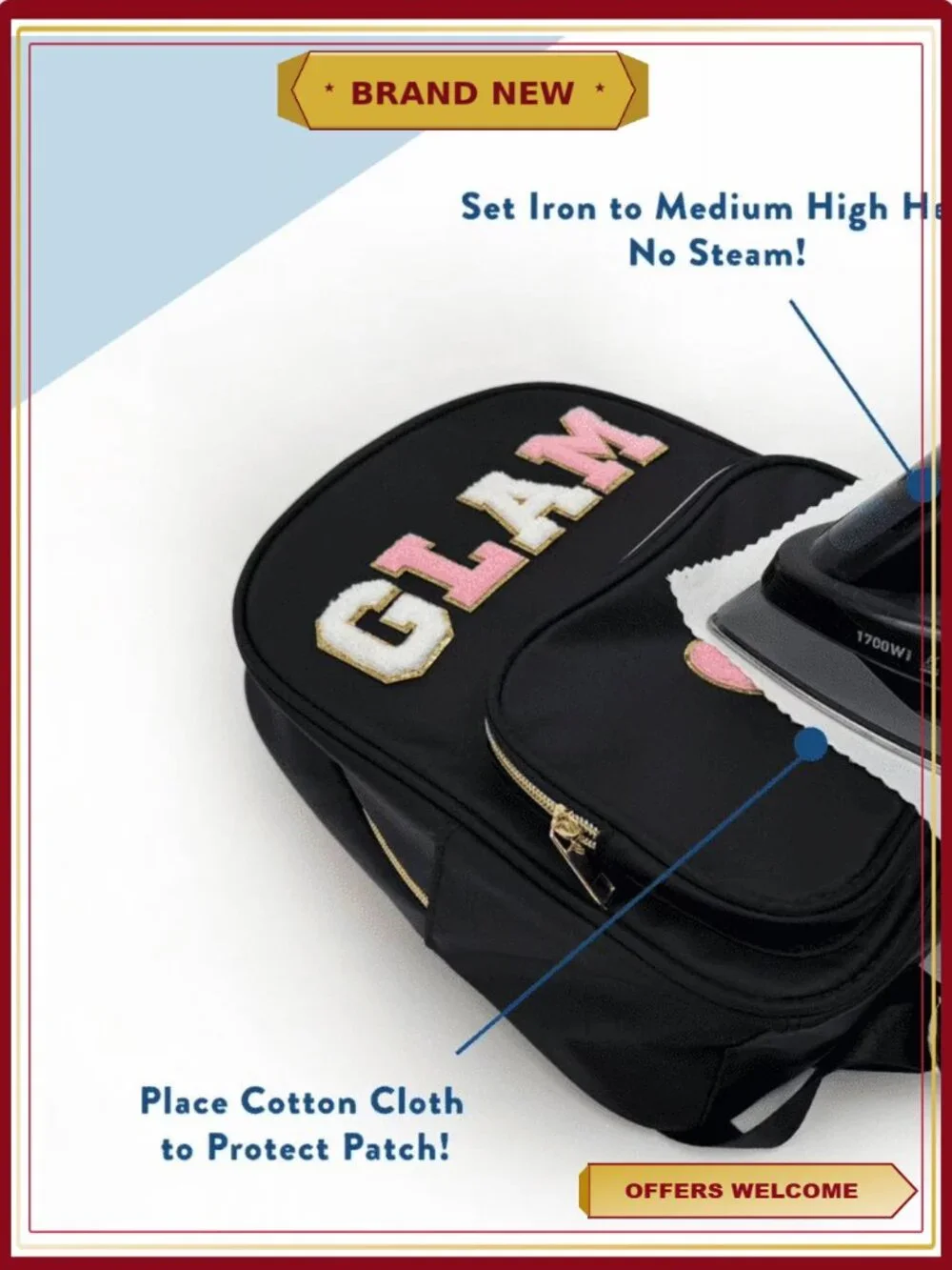 Nylon Backpack 2-Pack Customizable Travel Book Bag Craft Storage Gold Zipper